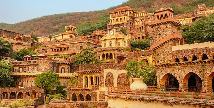 A breathtaking vista of the magnificent Neemrana Fort standing elegantly