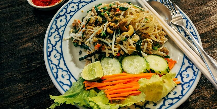 Image of a plate of Pad Thai noodles - Various types of Salat pao is a must-try Local Food in Chiang Mai