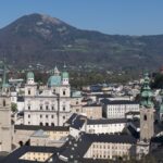 A stunning panoramic view of Salzburg, Austria, with the iconic Hohensalzburg Fortress overlooking the city