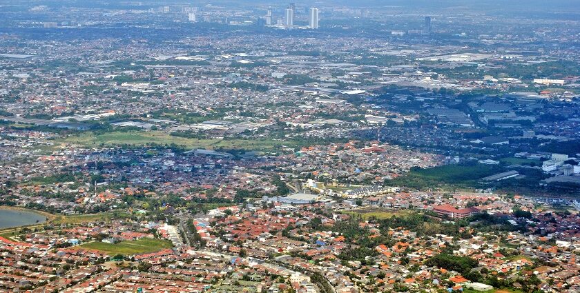 Aerial view of Tangerang City in Indonesia showcasing its urban landscape and architecture