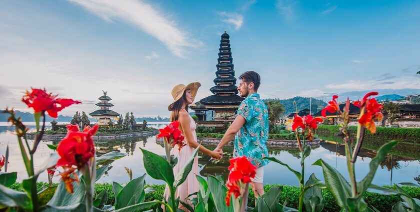 A heartfelt view of a couple spending time at one of the places to visit in Bali for a honeymoon.