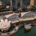 Marina Bay Singapore skyline at sunset, a popular places to visit in February near India.