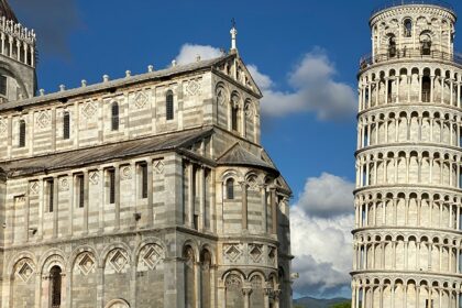 Leaning Tower of Pisa under blue sky, one of the best places to visit near Florence.