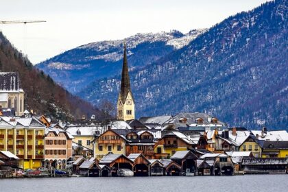 Hallstatt town nestled in Austria’s mountains, a serene gem among places to visit near Italy.