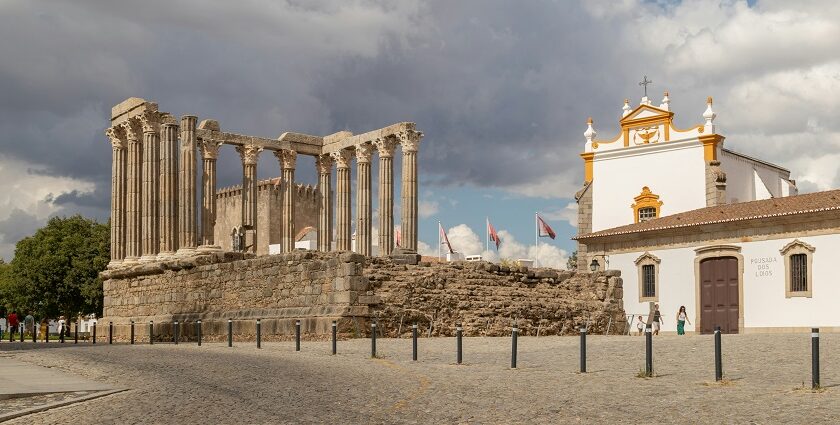 Ancient Roman Temple ruins in Évora, one of the best places to visit near Lisbon.