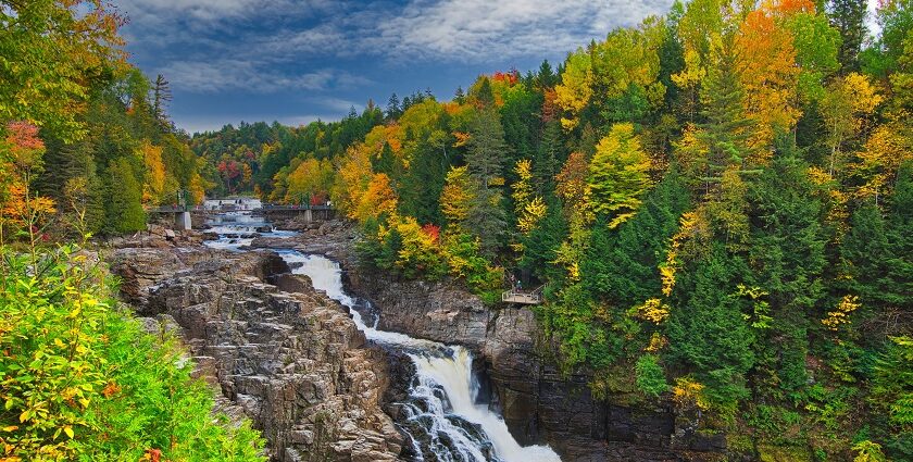 Canyon Sainte-Anne in autumn foliage, a top places to visit near Quebec City.