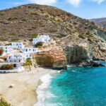 Agkali Beach and sea bay on Folegandros, peaceful places to visit near Santorini.