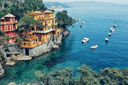 Breathtaking sea shore cliffs and blue water at Portofino, top places to visit near Switzerland.