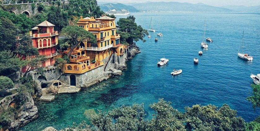 Breathtaking sea shore cliffs and blue water at Portofino, top places to visit near Switzerland.