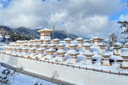 108 chortens at Dochula Pass with Himalayan views, one of the top places to visit near Thimphu.