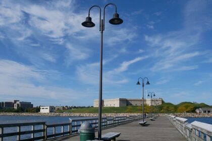 Walking the Halifax waterfront boardwalk with river views is among the things to do in Halifax in winter.