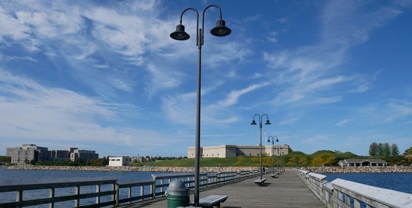 Walking the Halifax waterfront boardwalk with river views is among the things to do in Halifax in winter.