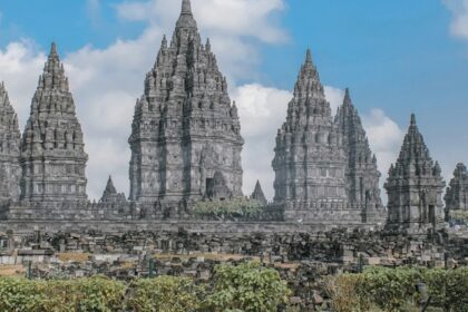 Majestic Prambanan Temple at sunset, a stunning place to visit near Yogyakarta.