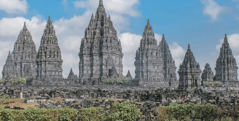 Majestic Prambanan Temple at sunset, a stunning place to visit near Yogyakarta.