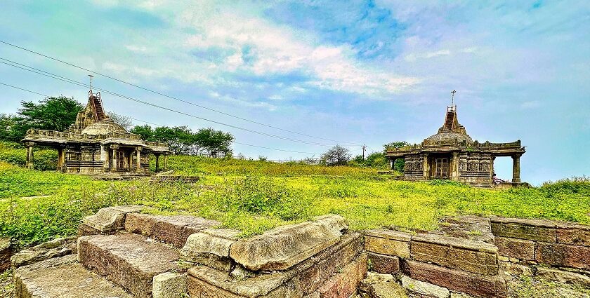 A glimpse of the ruins of the largest group of Jain temples on Pavagadh hill, one of the best places to visit in monsoon near Vadodra.