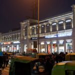 Night view of Connaught Place, New Delhi, highlighting bright Georgian architecture.