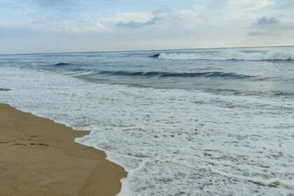 Marina Beach shoreline during monsoon among top places to visit near Chennai in July.