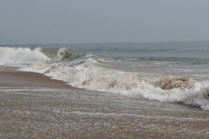 Marina Beach shoreline with waves and walkers, one of the top places to visit near Greams Road Chennai.