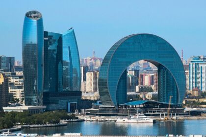 Baku waterfront cityscape showcasing modern skyline and historic charm, what is Baku famous for.