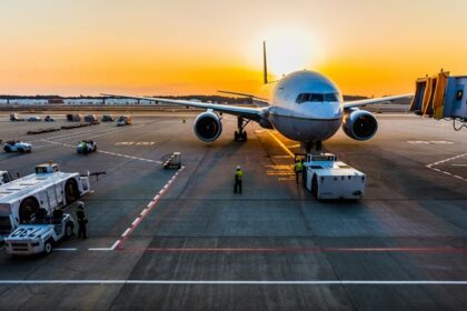 Airplane at runway during sunset at Mangaluru International Airport, one of the best airports in Karnataka.
