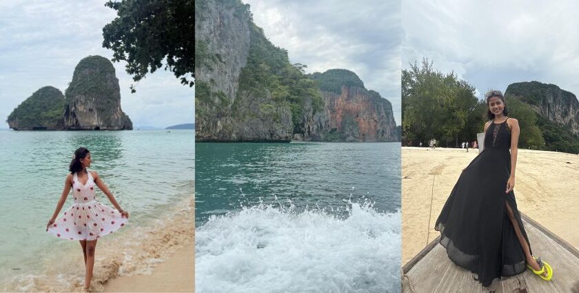 A landscape of a traveller with azure blue lagoon in the middle with an amazing backdrop.