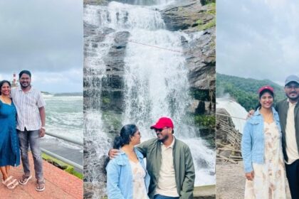 A breathtaking landscape of a couple enjoying their trip to Kerala amidst amazing views.