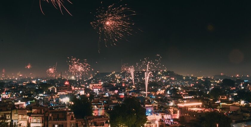 Fireworks light up the night sky during the Diwali celebration in Delhi.