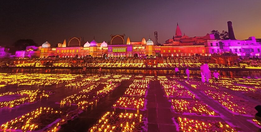 Thousands of diyas light up Ayodhya's riverfront ghats during Diwali in Ayodhya.
