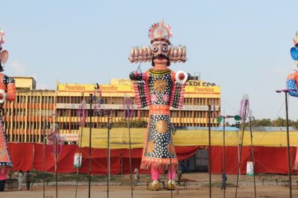 Effigies at Ramleela Maidan during Dussehra Celebration In Delhi.