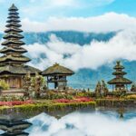 Ulun Danu Beratan Temple during colorful festivals in Bali celebration.