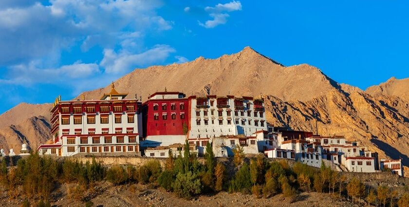 Scenic view of Phyang Monastery’s exterior during vibrant festivals in Ladakh.