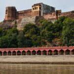 Exterior view of Akhnoor Fort overlooking the Chenab River, showcasing forts in Kashmir.