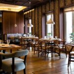 Modern restaurant with furniture, plants, and lights, one of the best Indian restaurants in Clarke Quay, Singapore.