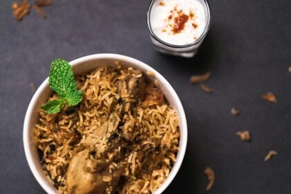 Chicken biryani served hot at one of the popular Indian restaurants in Antalya Turkey.