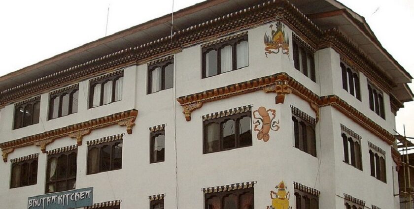 Phallic painting on the walls of a restaurant, which is a traditional motif used in Bhutan, one of the Indian restaurants in Bhutan.