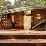 Outdoor music room at the Houses of Goa Museum with colourful musician statues, one of the best museums in Goa.