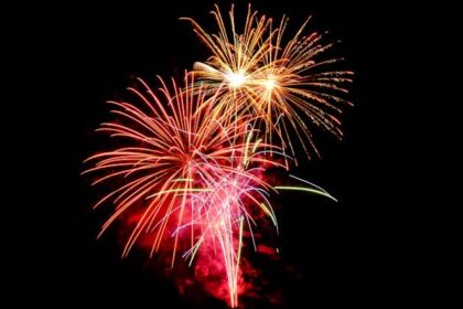 Colorful fireworks lighting up the night sky during vibrant celebrations of new year in Cambodia.