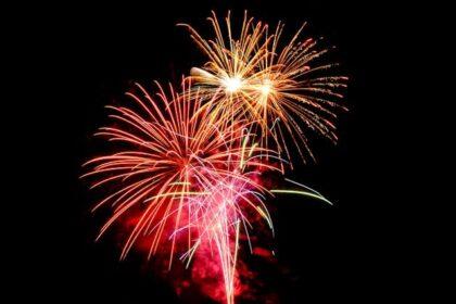 Colorful fireworks lighting up the night sky during New Year in Rajasthan celebrations.