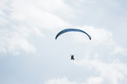 Paragliding in Karnataka, with a view of serene clouds from high above, captures peaceful skies.