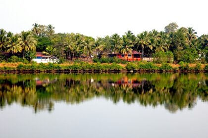 Scenic view of Mayem Lake at Mayem Lake Eco Park, one of the parks in Goa.