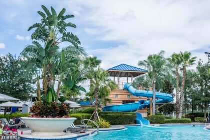 Dream World Water Theme Park waterslide with kids enjoying fun rides, parks in Kerala.