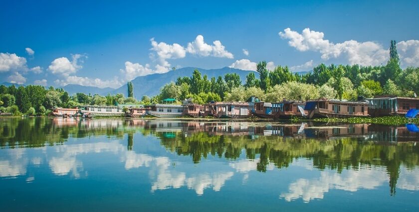 Dal Lake shikara ride with mountains in view, one of the top picnic places in Kashmir.