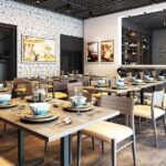 Interior view of Roll House with wooden tables and chairs, one of the top pure veg restaurants in Gangtok.