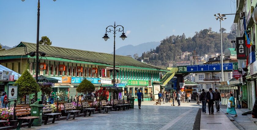 MG Marg in Gangtok bustling with people and shops, ideal for shopping in Sikkim.