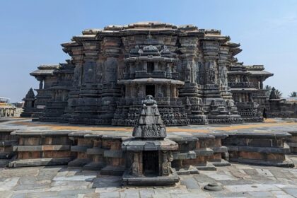 Ancient stone architecture showcases the divine beauty of temples in Karnataka.