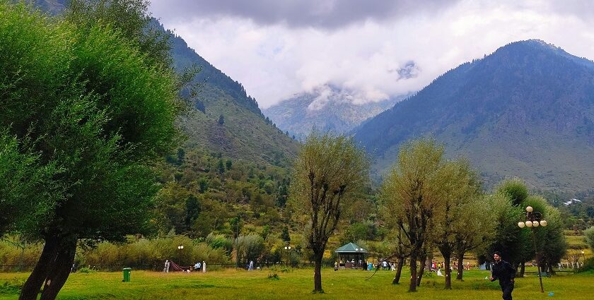 Lush green landscape of Betaab Valley, one of the beautiful valleys in Kashmir.