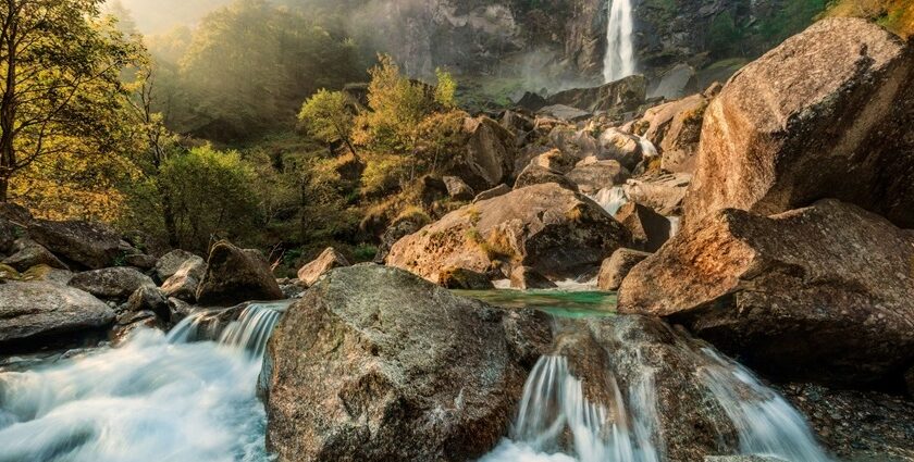 Wimberley Gunj Waterfall flows through a lush forest, one of the waterfalls in Andaman.
