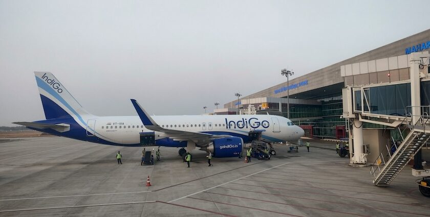 IndiGo Airbus A320 parked at Maharaja Bir Bikram Airport terminal in Agartala, representing airports in Tripura.