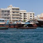 View of traditional architecture and a narrow street in the old cultural area of Dubai.