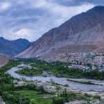 Landscape of Himalayan mountainous terrane in Ladakh.Mountains along Zanskar Valley–Snowfall In North India